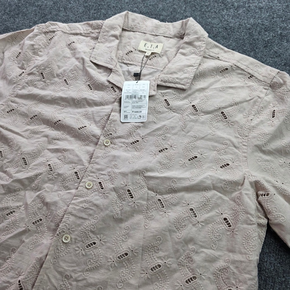 E.T.A. Shirt Mens‎ XL Pink Eyelet Paisley Embroidery Cotton Relaxed Fit NWT Boho